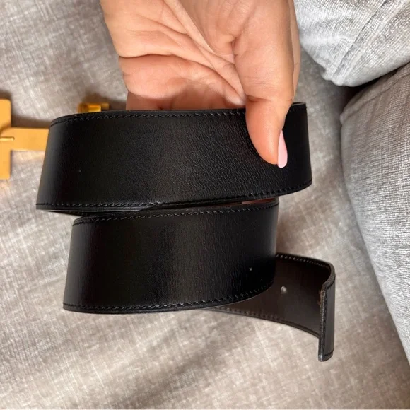 Authentic HERMES gold Constance H buckle brown black belt 85cm unisex - Picture 10 of 12